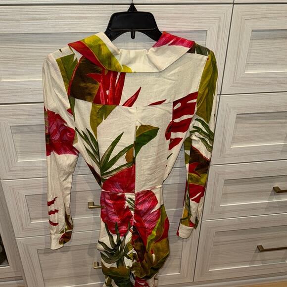 FARM RIO Spring Forest Long Sleeve Linen Blend Minidress In Multi XSmall - Picture 9 of 10
